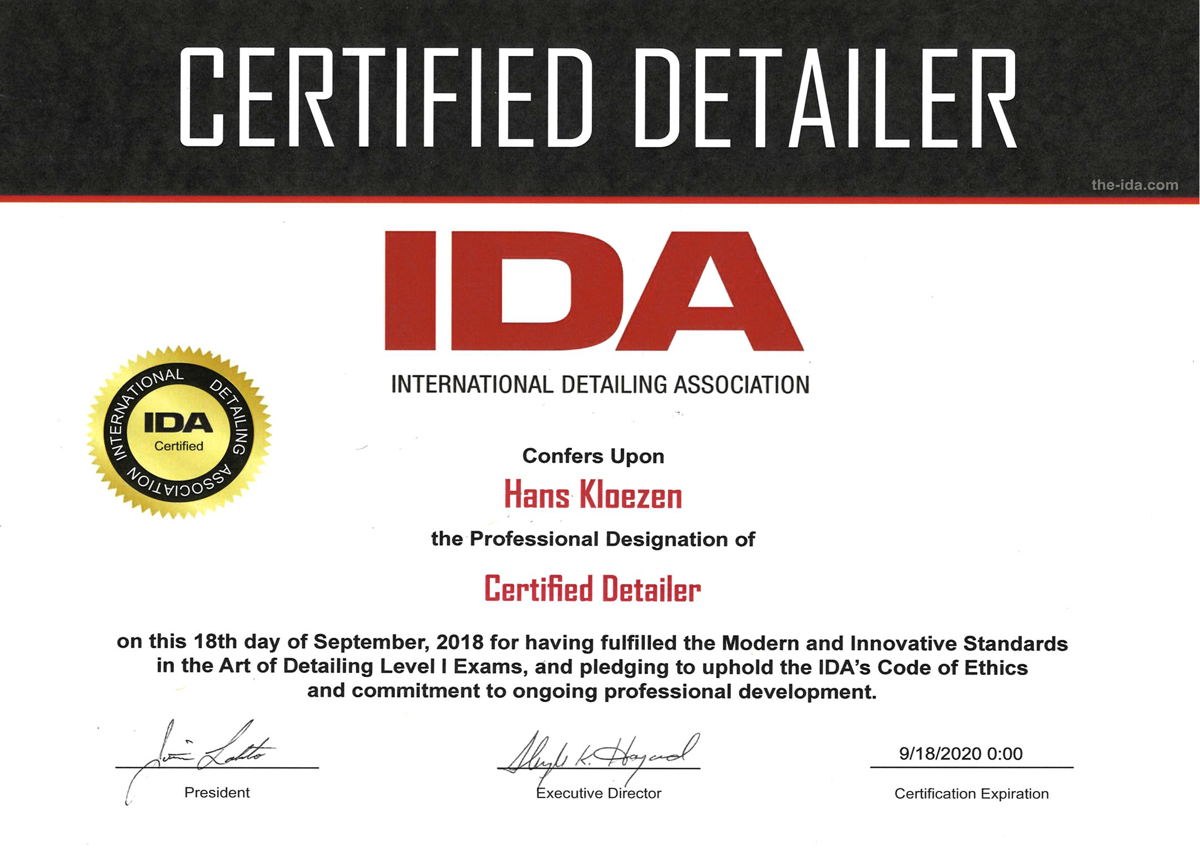 IDA Certified Detailer